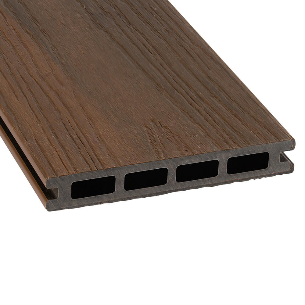 Holzoptik, WPC-Planke, Bodenbelag, Vierkanal-Querschnitt, Braun