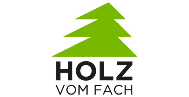 Logo GD Holz – Holz vom Fach: oben - hellgrüne Grafik einer Tanne, darunter Holz vom Fach in schwarzen Buchstaben