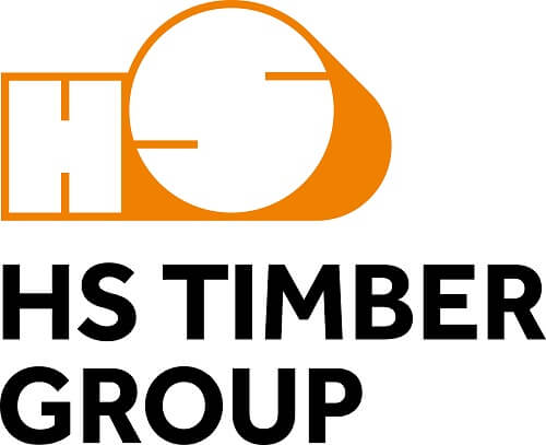 Logo HS Timber Group: Orange Grafik und schwarze Schrift