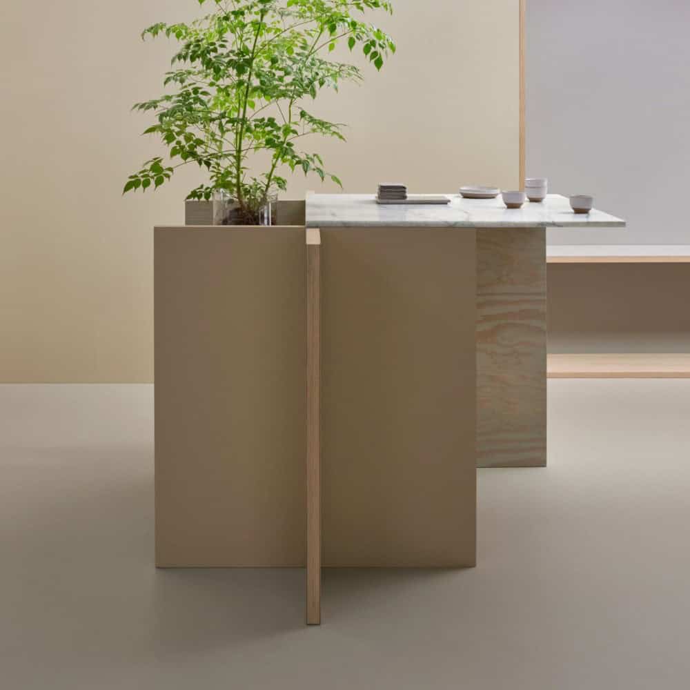 Minimalist, Wohnzimmer, Kücheneinrichtung, Holz, Pflanze