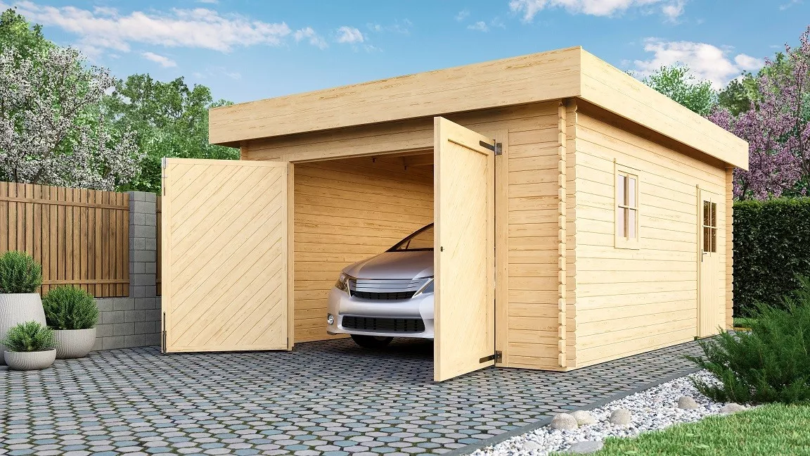 Blockbohlengarage mit Satteldach 28 mm