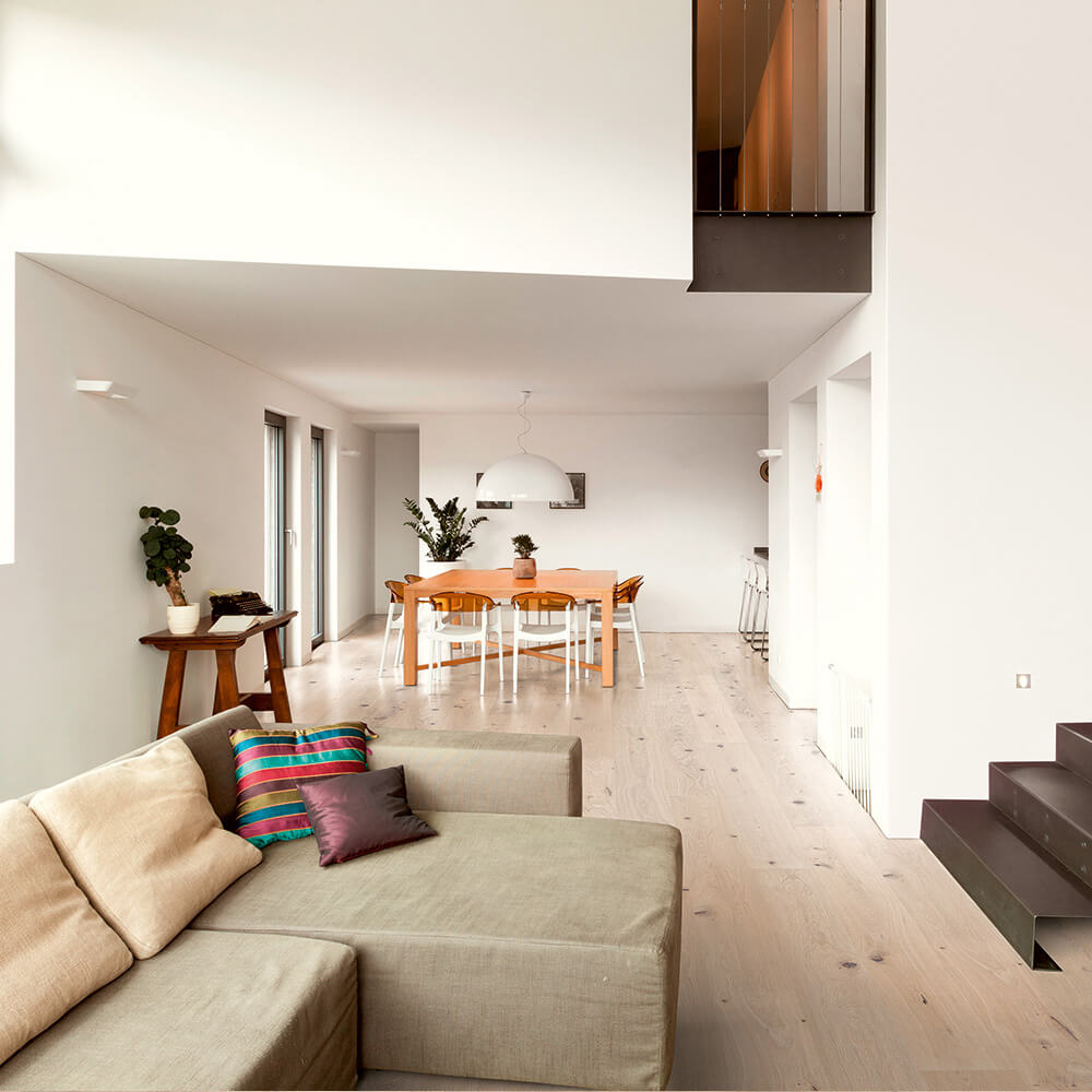 sofa, wohnzimmer, Esstisch, Holzboden, helles interieur