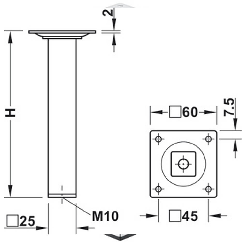 cabinet knob, socket, mounting plate, instrument foot, M10 thread