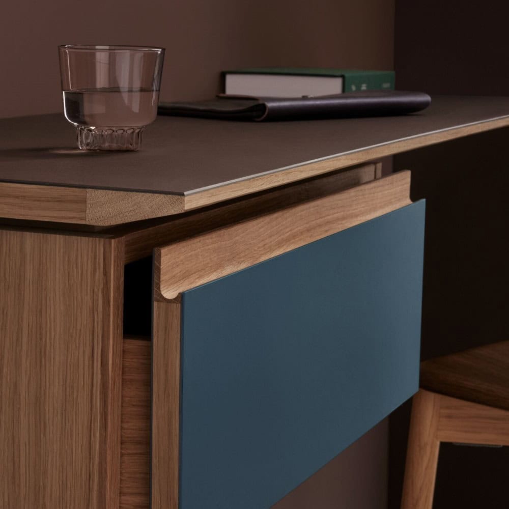 Schreibtisch, Holz, Schublade, Blau, Arbeitsplatz