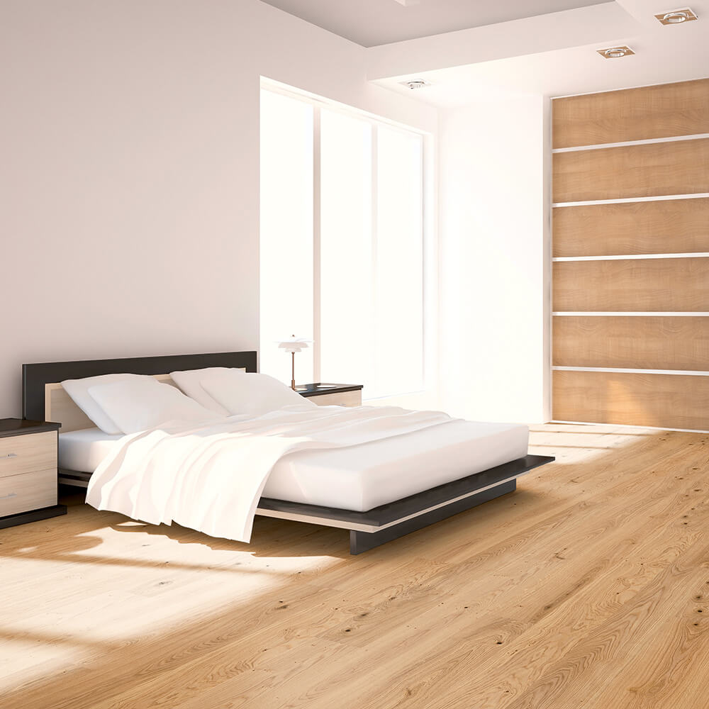 Innenarchitektur, Mobiliar, Fußboden, Bodenbeläge, Bett, Bett, Bettgestell, Doppelbett, Holzboden, Schrank