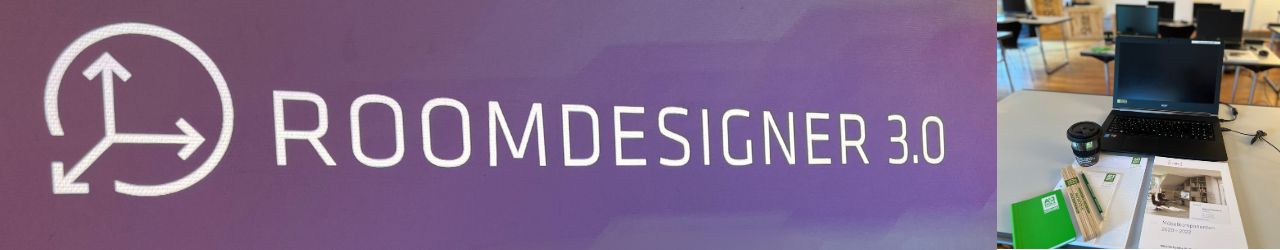 Grafik: violetter Hintergrund mit weißer Schrift: Roomdesigner 3.0