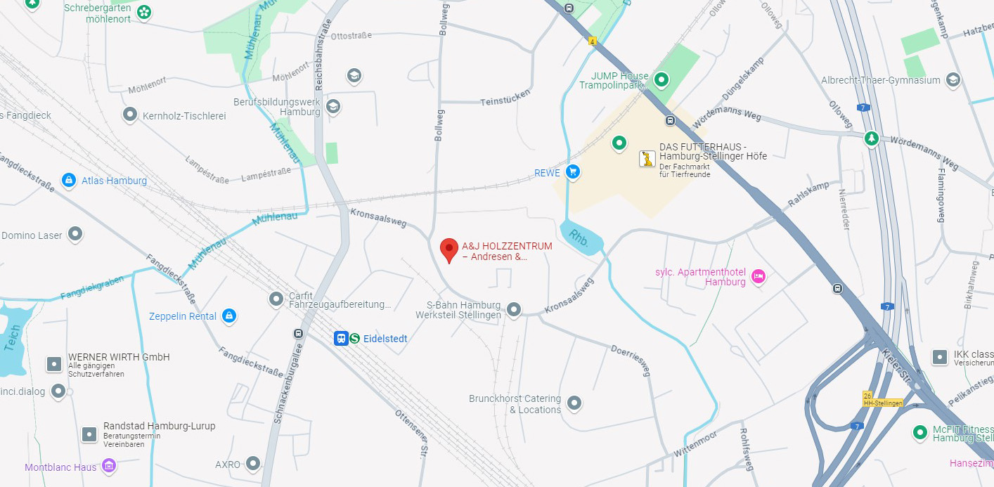 Ausschnitt einer Landkarte vom A&J Standort (Kronsaalsweg 21, 22525 Hamburg)