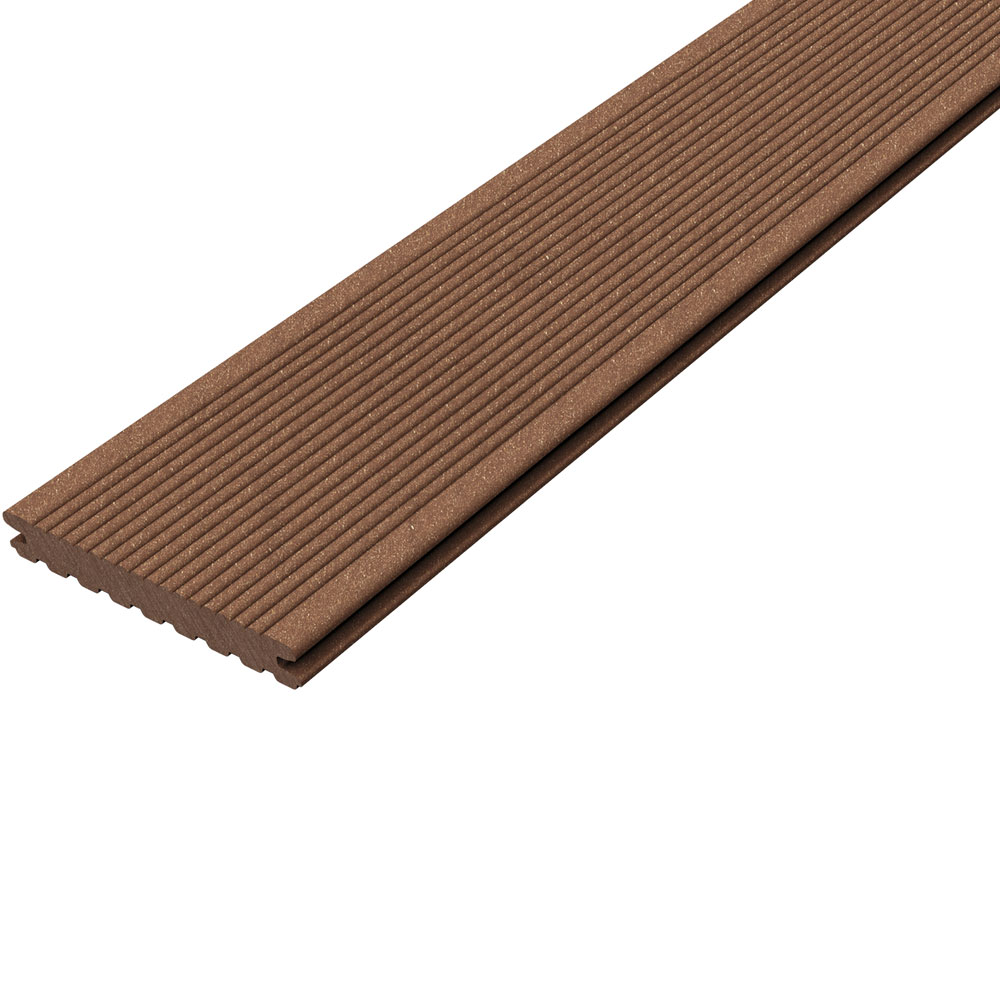 Holzterrasse, Kunststoff-Terrassendiele, Braun, geriffelt, Dielenprofil