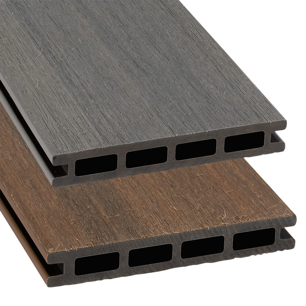 Terrassendielen, Verbundholz, Brett, Hohlkammerprofil, Braun/Grau