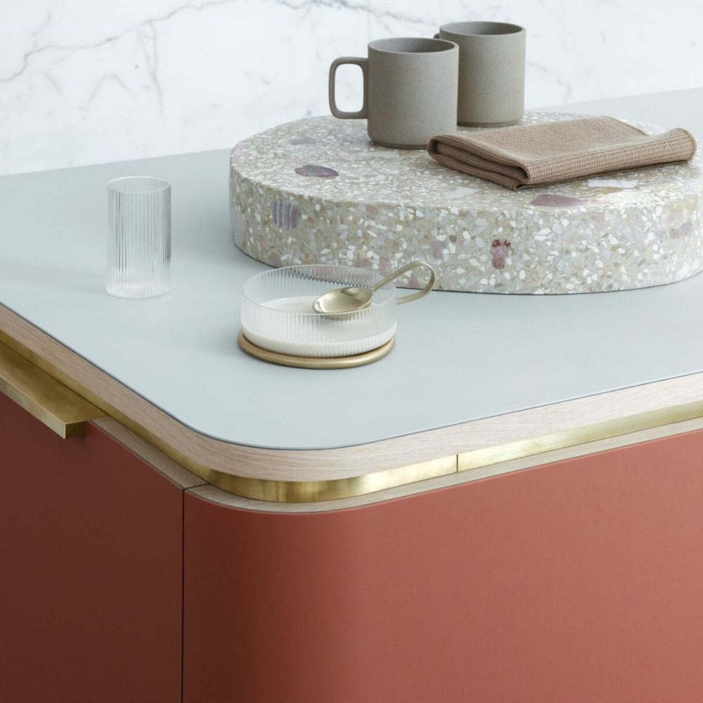 kitchen, table, mugs, glass, decorative tray