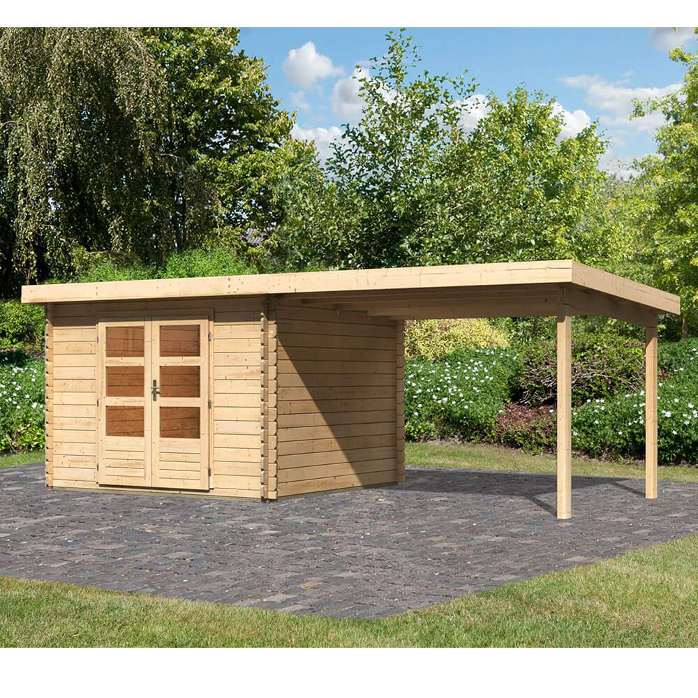 Blockbohlenhaus Delme 5 Anbaudach 